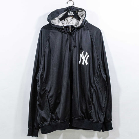 New York Yankees Logo Spell Out Zip Up Jacket Majestic Hooded