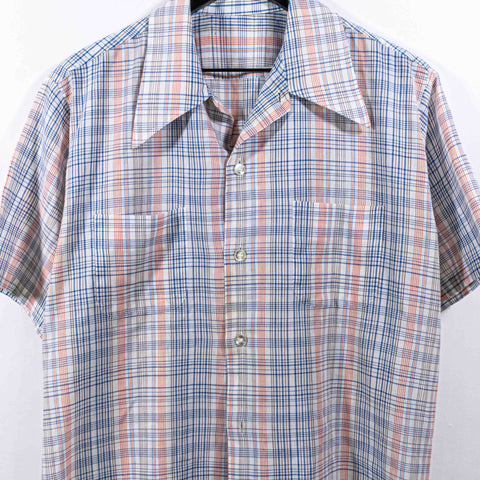 Plaid Pointed Collar Short Sleeve Button Shirt