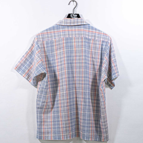 Plaid Pointed Collar Short Sleeve Button Shirt