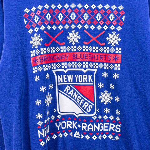 New York Rangers Broadway Blueshirts Holiday Sweatshirt Majestic NHL Hockey