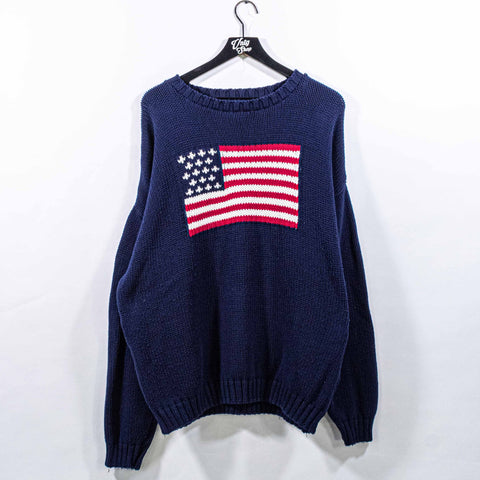 Grant Thomas USA American Flag Knit Pullover Sweater Made in USA