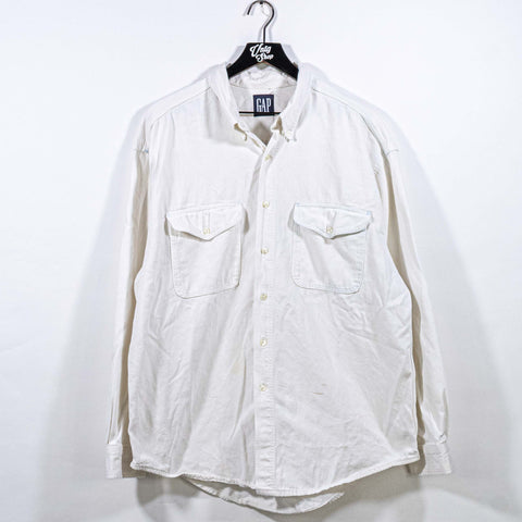 GAP White Denim Button Down Shirt Double Pocket