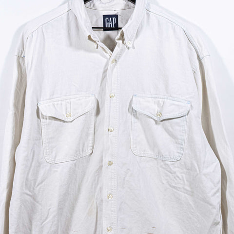 GAP White Denim Button Down Shirt Double Pocket
