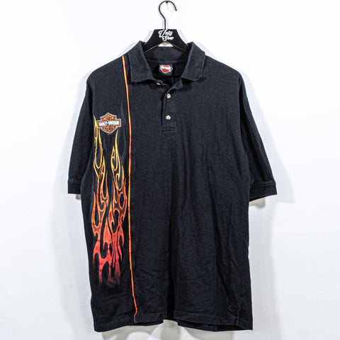 Harley Davidson Motorcycles Flames Logo Polo Shirt