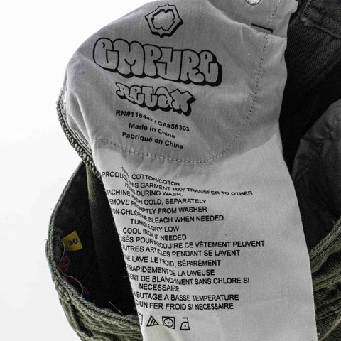 Empyre Relax Jeans Mens Olive Green Skater Baggy Wide Leg Skateboarding Denim