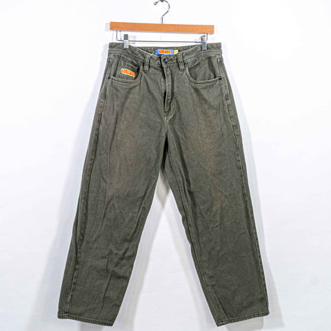 Empyre Relax Jeans Mens Olive Green Skater Baggy Wide Leg Skateboarding Denim