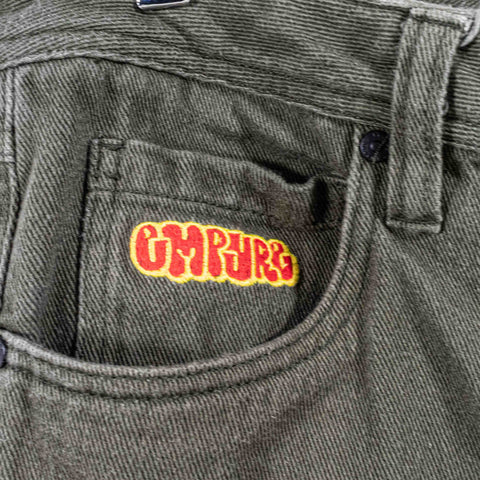 Empyre Relax Jeans Mens Olive Green Skater Baggy Wide Leg Skateboarding Denim