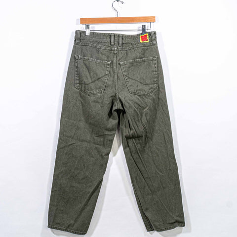 Empyre Relax Jeans Mens Olive Green Skater Baggy Wide Leg Skateboarding Denim