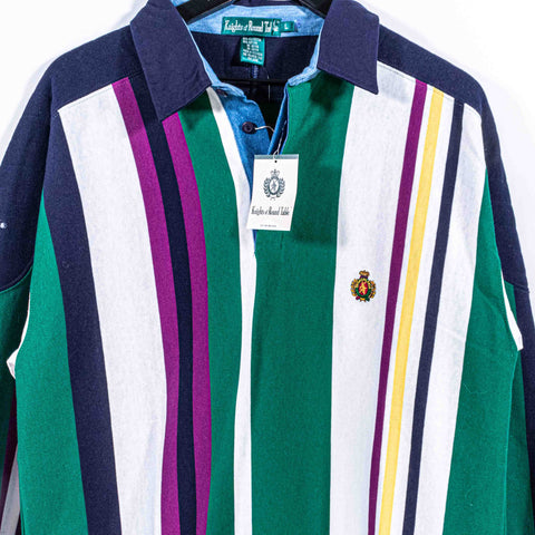 Knights of The Round Table Striped Long Sleeve Rugby Polo Shirt
