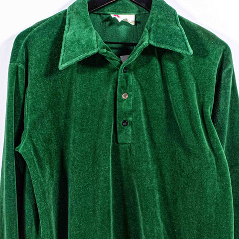 Kings Road Velour Long Sleeve Polo Shirt Pointed Collar Sears Disco