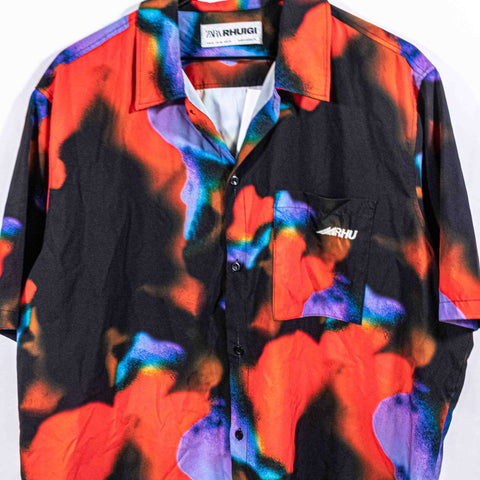 Zara RHUGI Abstract Art Short Sleeve Button Shirt