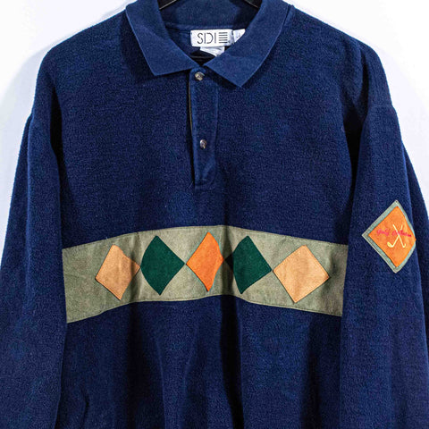 SDI Golf Classic Argyle Fleece Polo Pullover Sweater