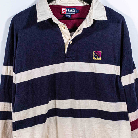 Chaps Ralph Lauren Crest Striped Long Sleeve Polo Shirt