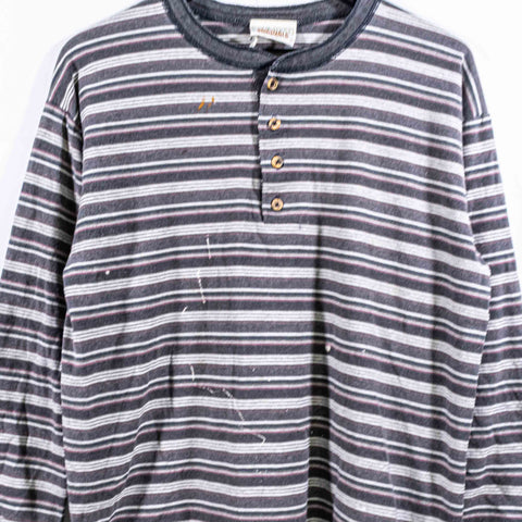 Striped Long Sleeve Henley T-Shirt Distressed Sun Faded Surf Skate