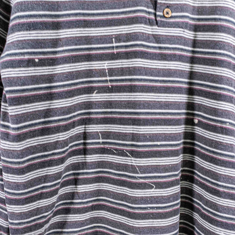 Striped Long Sleeve Henley T-Shirt Distressed Sun Faded Surf Skate
