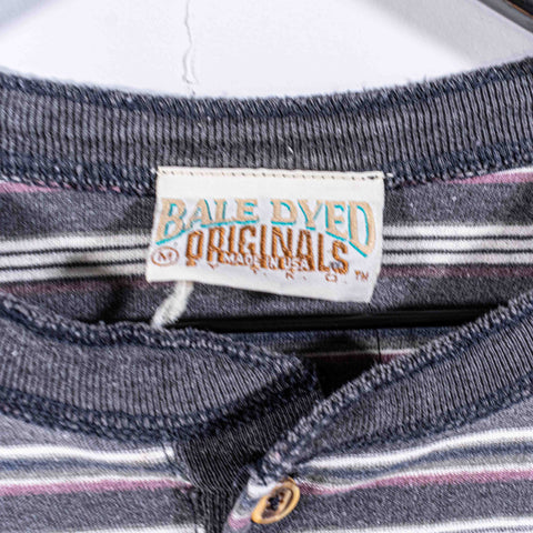 Striped Long Sleeve Henley T-Shirt Distressed Sun Faded Surf Skate