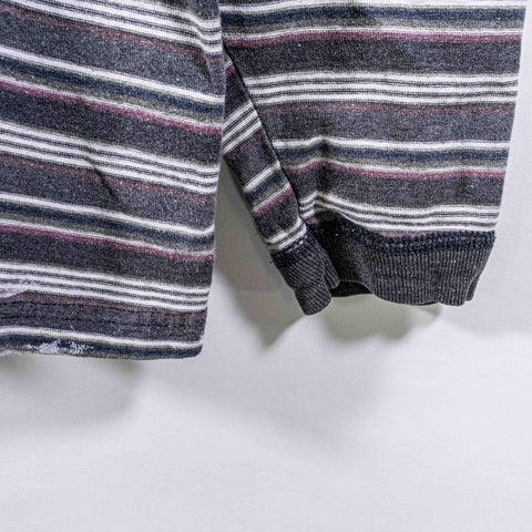 Striped Long Sleeve Henley T-Shirt Distressed Sun Faded Surf Skate