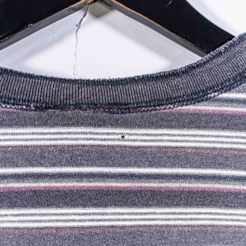 Striped Long Sleeve Henley T-Shirt Distressed Sun Faded Surf Skate