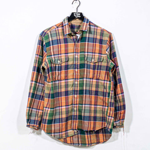 Ralph Lauren Polo Country Plaid Flannel Button Shirt Chopped Distressed