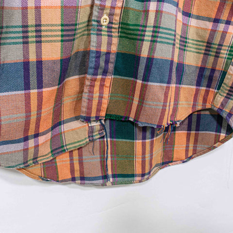 Ralph Lauren Polo Country Plaid Flannel Button Shirt Chopped Distressed