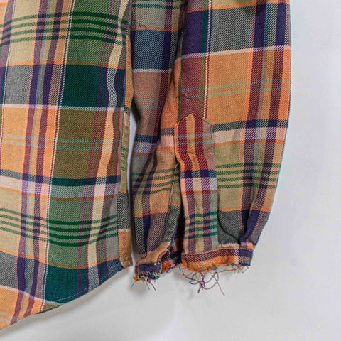 Ralph Lauren Polo Country Plaid Flannel Button Shirt Chopped Distressed