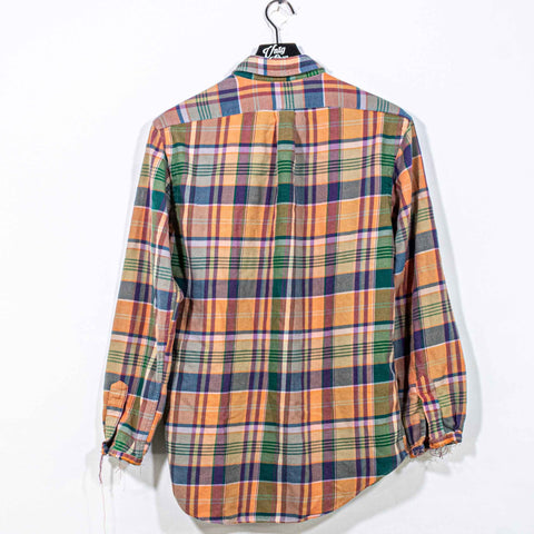 Ralph Lauren Polo Country Plaid Flannel Button Shirt Chopped Distressed