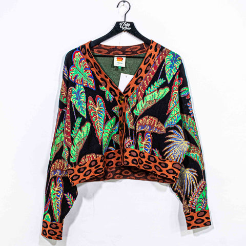 FARM Rio Cool Foliage Cropped Knit Cardigan