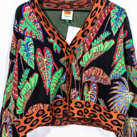 FARM Rio Cool Foliage Cropped Knit Cardigan