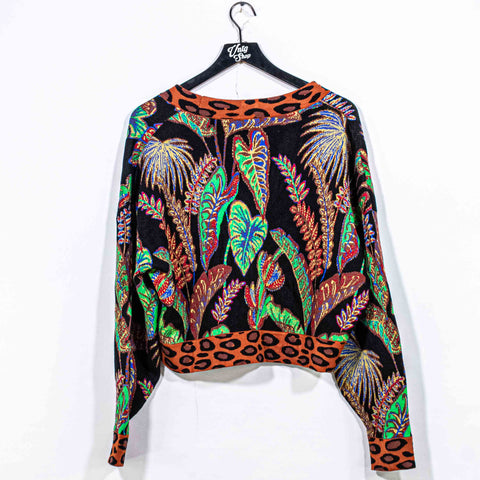 FARM Rio Cool Foliage Cropped Knit Cardigan