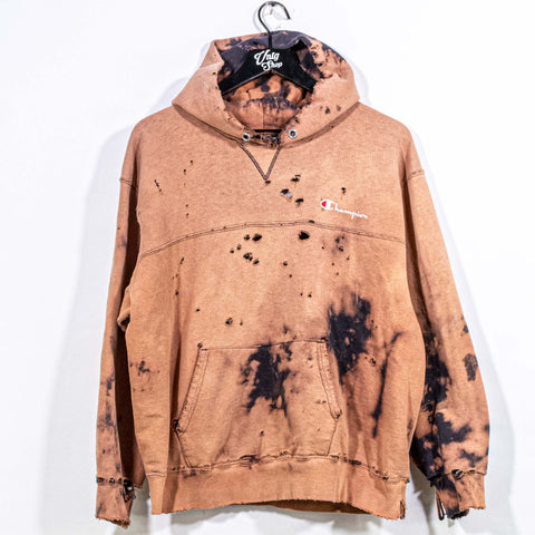 Champion Hoodie Sweatshirt Thrashed Bleached Made in USA