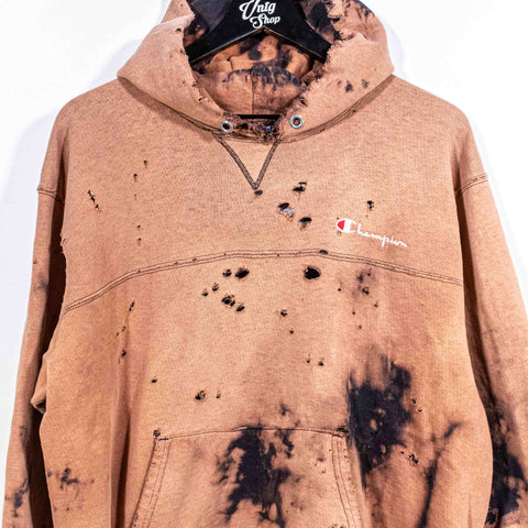 Champion Hoodie Sweatshirt Thrashed Bleached Made in USA