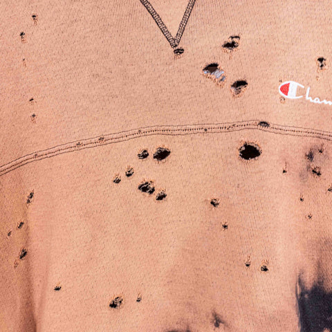 Champion Hoodie Sweatshirt Thrashed Bleached Made in USA