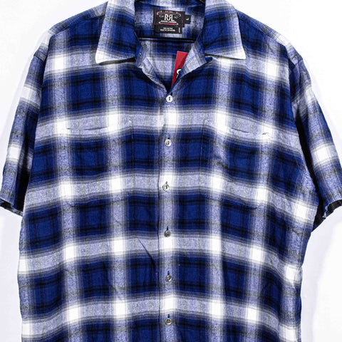RRL Ralph Lauren Rayon Short Sleeve Button Shirt Plaid Loop Collar