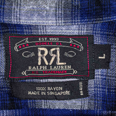 RRL Ralph Lauren Rayon Short Sleeve Button Shirt Plaid Loop Collar