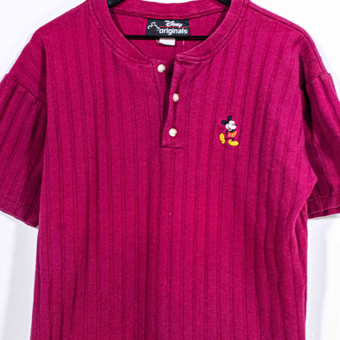 Disney Mickey Mouse Henley T-Shirt Embroidered