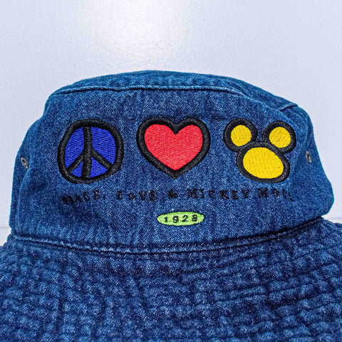 Disney Peace Love Mickey Mouse Denim Bucket Hat