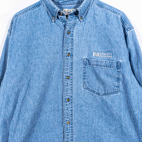 Hewlett Packard HP Computers Denim Button Down Shirt