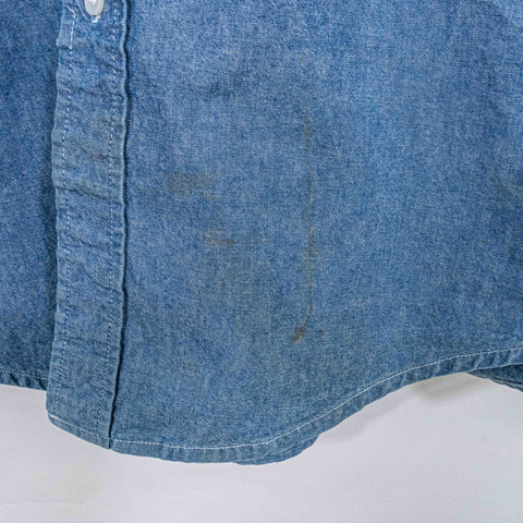 J Peterman Denim Button Shirt Double Pocket Distressed