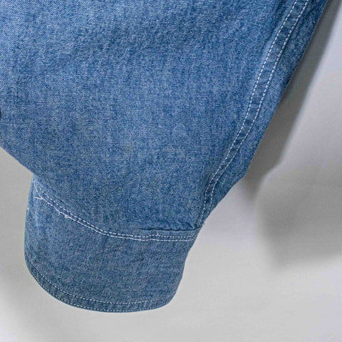 J Peterman Denim Button Shirt Double Pocket Distressed