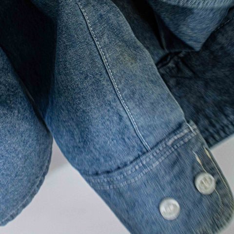 J Peterman Denim Button Shirt Double Pocket Distressed