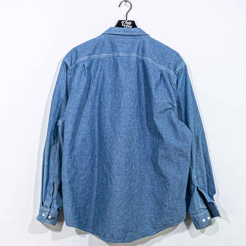 J Peterman Denim Button Shirt Double Pocket Distressed