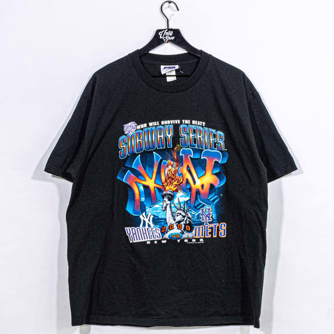 2000 New York Yankees Mets World Series T-Shirt Survive The Heat Statue of Liberty Subway Series