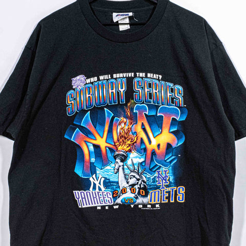2000 New York Yankees Mets World Series T-Shirt Survive The Heat Statue of Liberty Subway Series