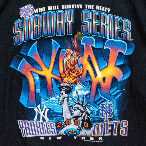 2000 New York Yankees Mets World Series T-Shirt Survive The Heat Statue of Liberty Subway Series