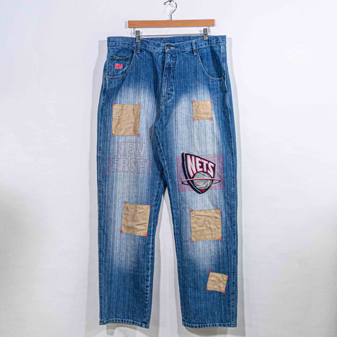 UNK NBA New Jersey Nets Patchwork Jeans Baggy Hip Hop