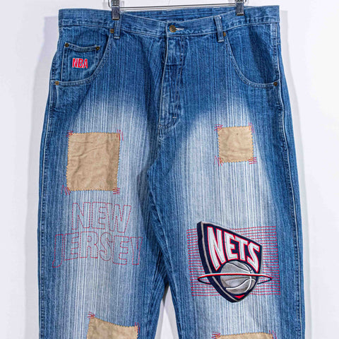 UNK NBA New Jersey Nets Patchwork Jeans Baggy Hip Hop