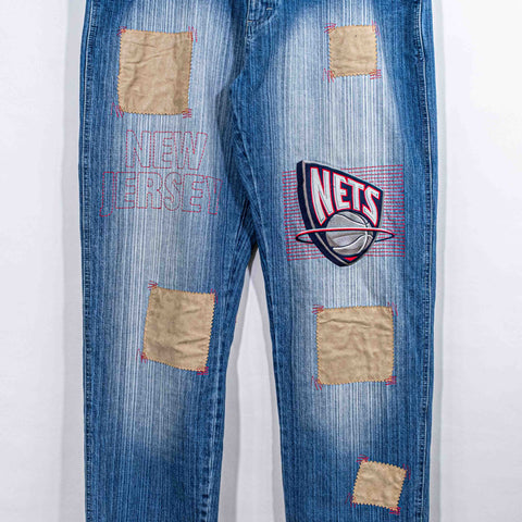 UNK NBA New Jersey Nets Patchwork Jeans Baggy Hip Hop