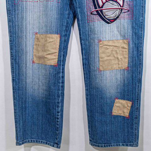 UNK NBA New Jersey Nets Patchwork Jeans Baggy Hip Hop