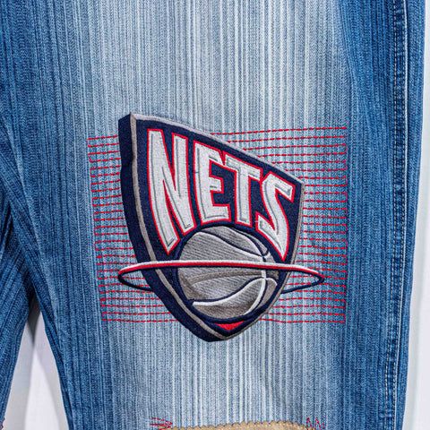 UNK NBA New Jersey Nets Patchwork Jeans Baggy Hip Hop