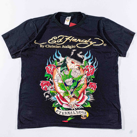 Ed Hardy by Christian Audigier Eternal Love Pin Up T-Shirt Bedazzled
